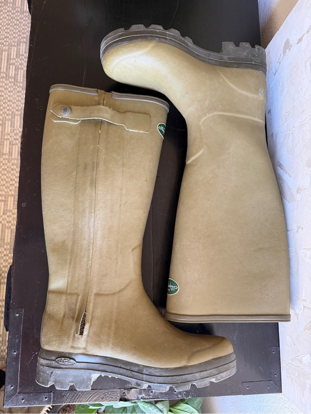Le Chameau Men's Chasseur leather lined tall rubber boots, olive green - Picture 11 of 16